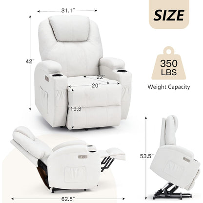 YODOLLA Power Lift Recliner Chair for Elderly with Side Pockets, Fabric, White