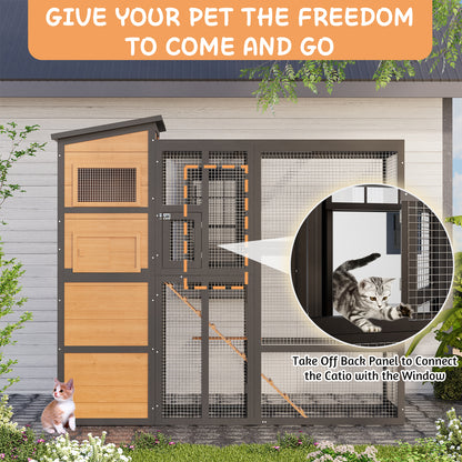 YODOLLA Large Spacious Cat Cage With Weatherproof Roof, Coffee