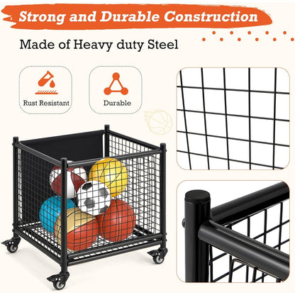 YODOLLA Ball Cart Storage, Rolling Basketball Bin with Wheels