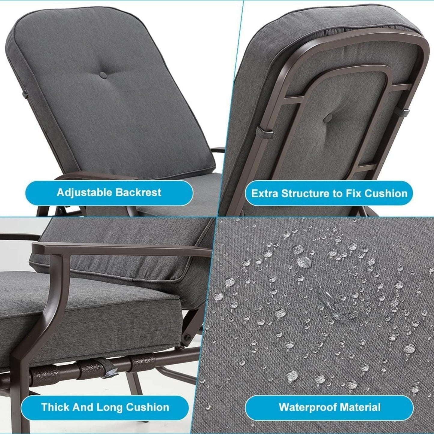 YODOLLA Adjustable Outdoor Chaise Lounge, Grey