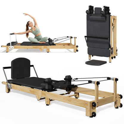YODOLLA 92" Pilates Reformer Foldable Wooden-Look Pilates Machines for Gym