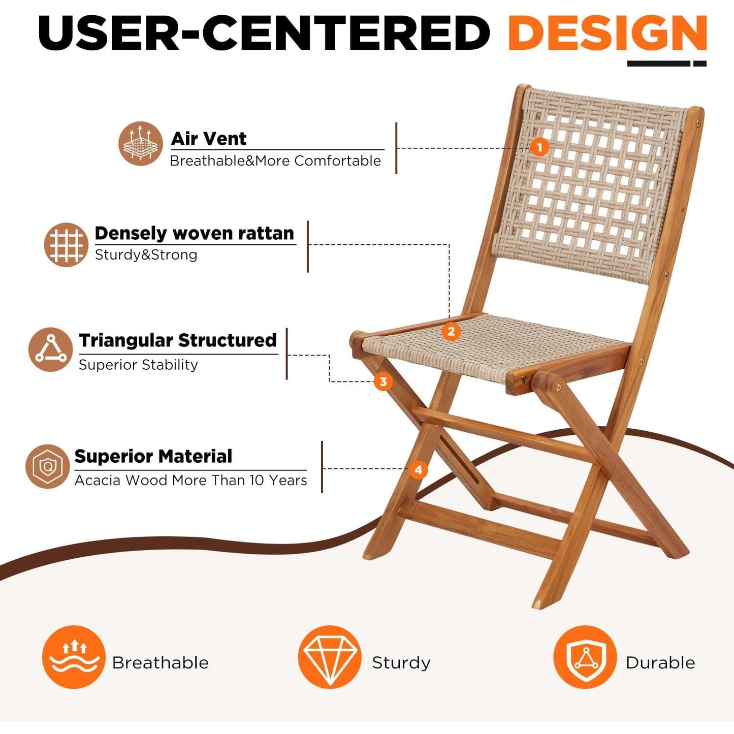 YODOLLA Outdoor Folding Chairs Set, Wooden Patio Dining Set