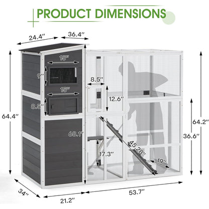 YODOLLA Large Spacious Cat Cage With Weatherproof Roof, Grey