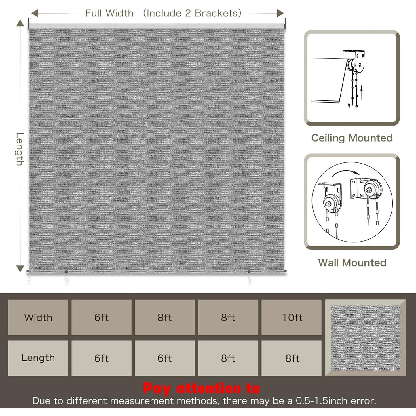 YODOLLA Outdoor Roller Shade, Sun Shade Cover Canopy with 99% UV Protection, Gray