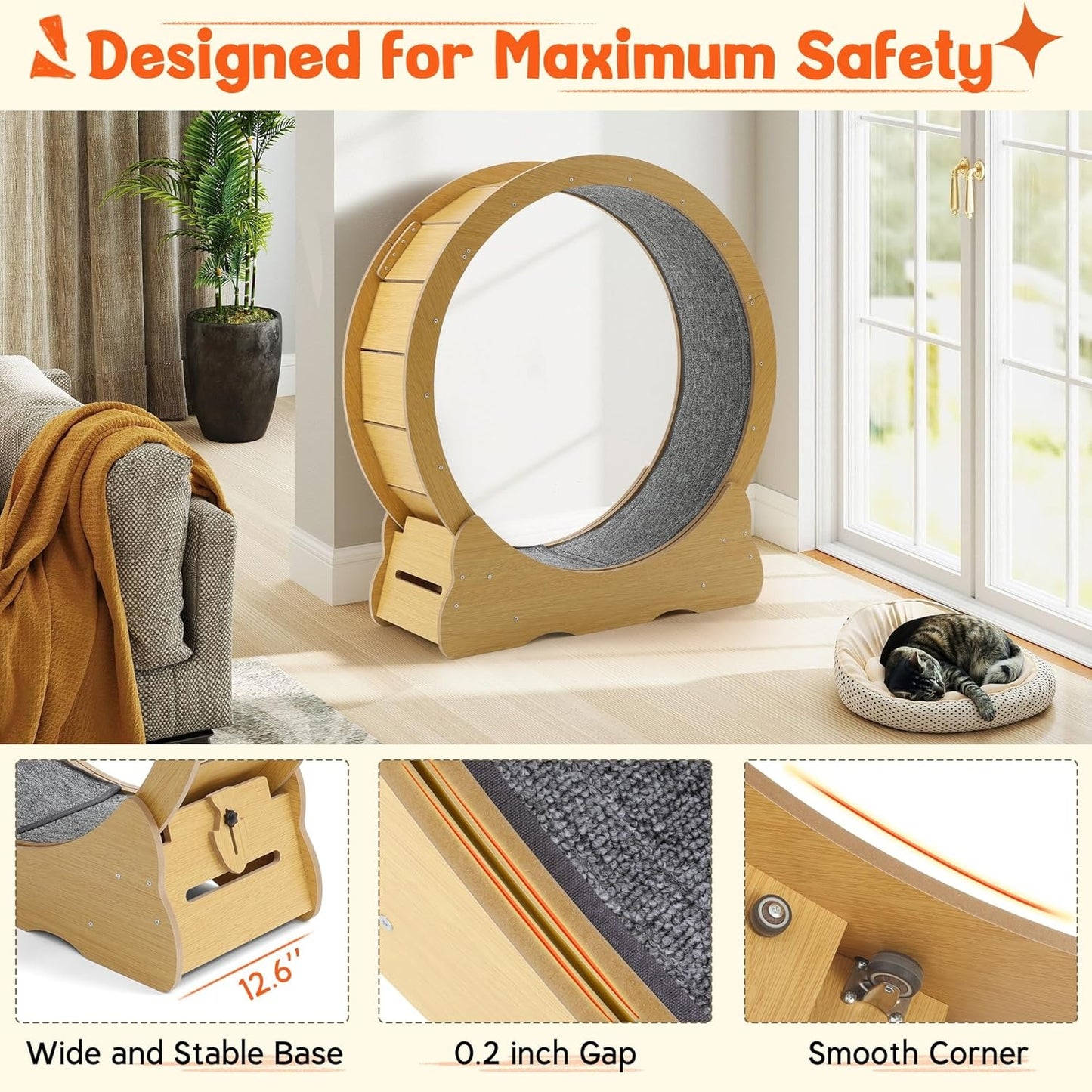 YODOLLA 35.8'' Cat Wheel for Indoor Cats, Natural