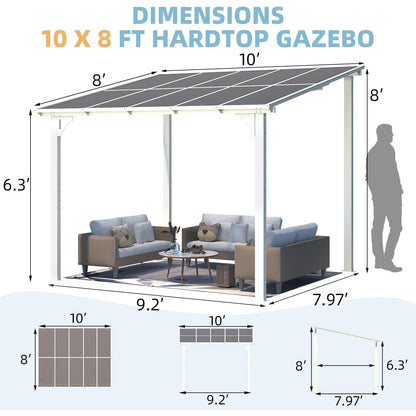 YODOLLA 10' x 8' Lean to Gazebo Pergola for Patio, White