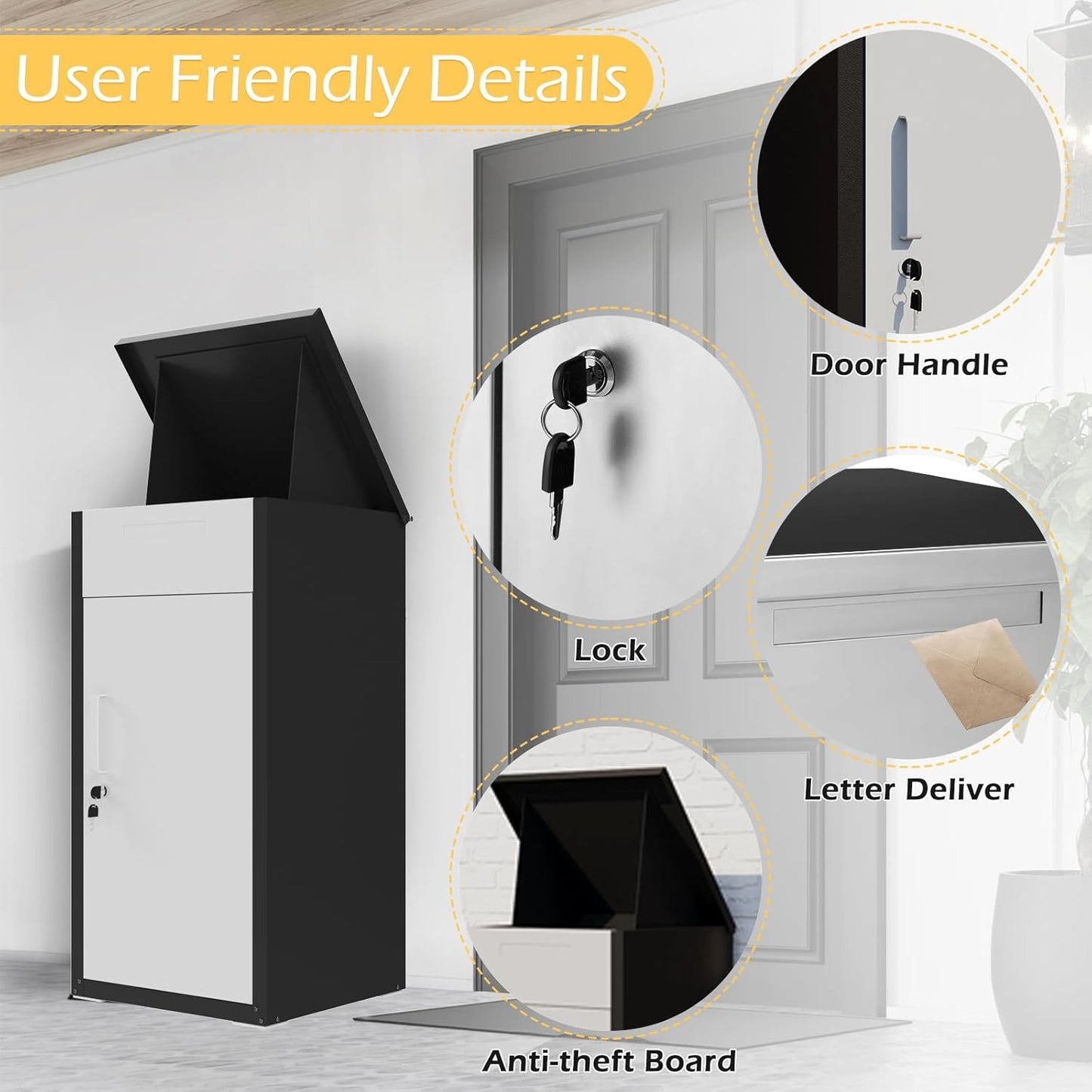 YODOLLA Lockable Anti-Theft Parcel Drop Box With Mailbox For Porch Fence Curbside, White