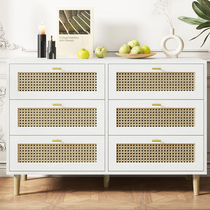 YODOLLA Wicker Dresser 6 Drawer Rattan Dresser, White