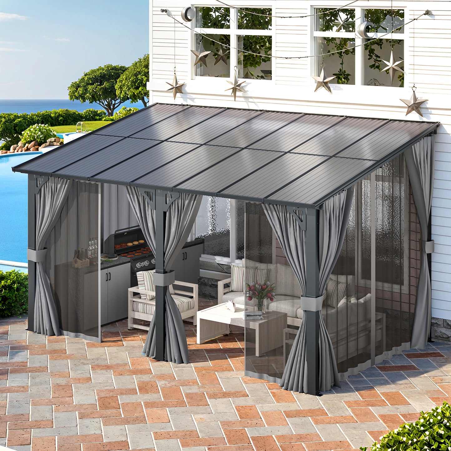 YODOLLA 14' x 8' Gazebo Outdoor Pergola with Curtains and Netting