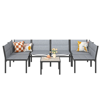 YODOLLA 7-Pc Sectional Patio Set Textilene Fabric, Dark Grey