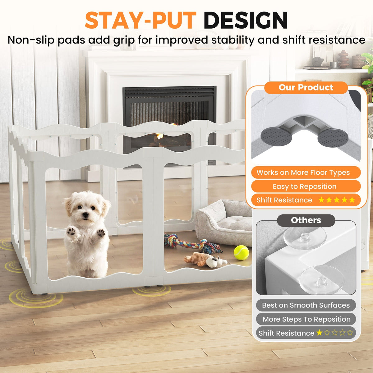 YODOLLA Pet Clear Acrylic Dog Playpen Indoor w/Door, 24" H, 10 Panels, White