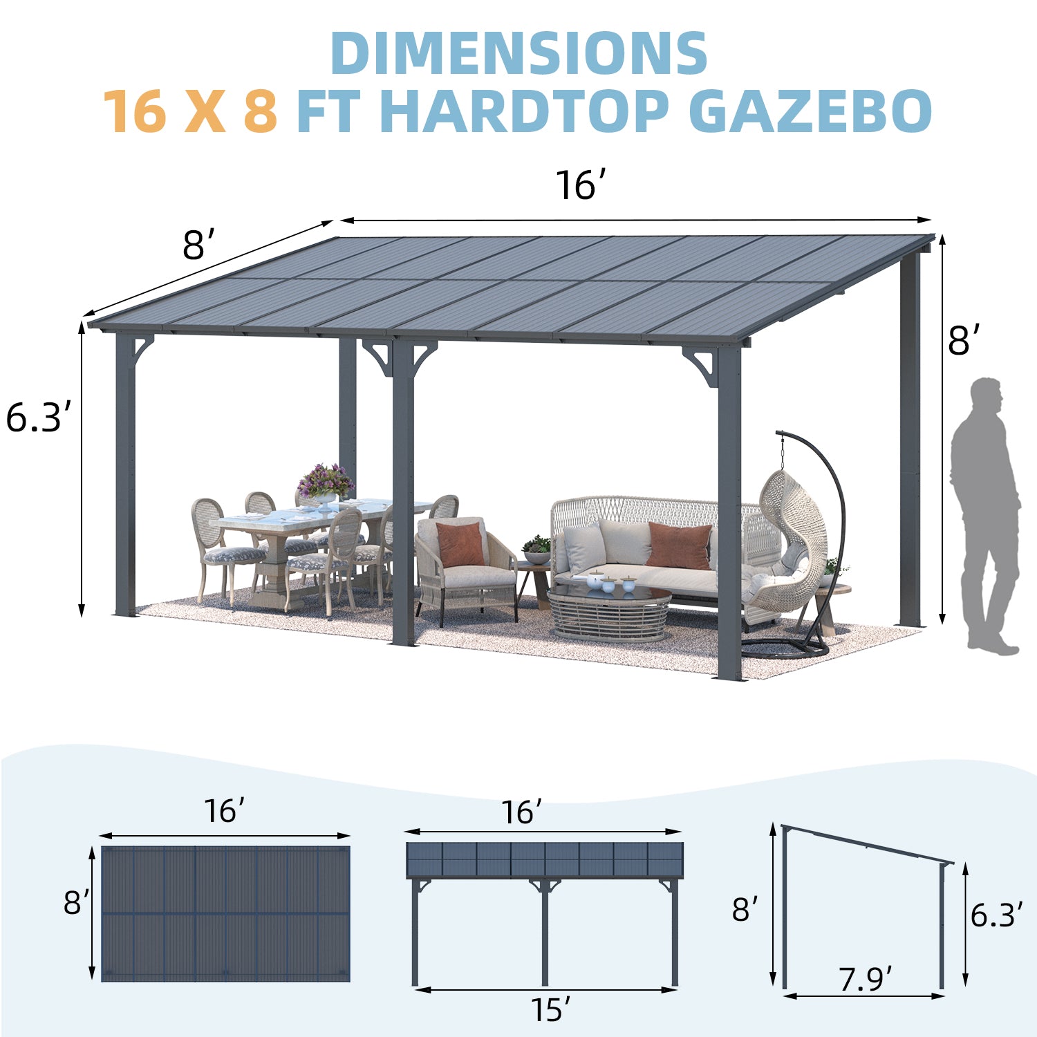 YODOLLA Black Hardtop Gazebo
