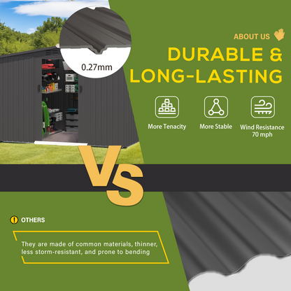 YODOLLA 8x6 Woodgrain Outdoor Storage Shed, Dark Grey