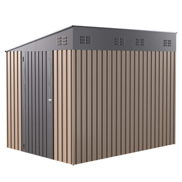 YODOLLA Outdoor 6' x 8' Metal Wall Side Lean to Storage Shed, Brown