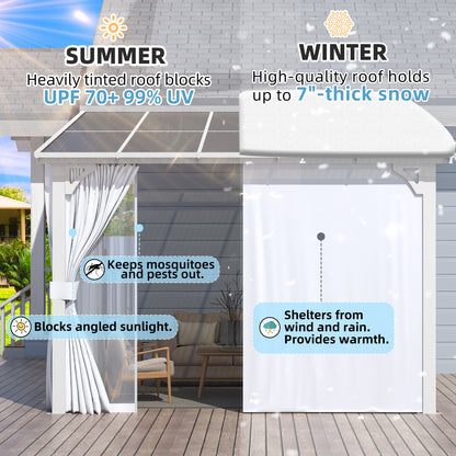 YODOLLA 10'x8' Outdoor Lean to Gazebo Pergola with Curtain and Netting for Patio, White
