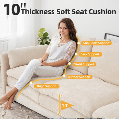 YODOLLA 89" Chenille Sofa, 3-Seater, 2 Removable Pillows, Cream White