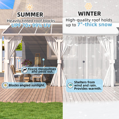 YODOLLA 14'x10' Outdoor Lean to Gazebo Pergola with Curtain and Netting for Patio, White