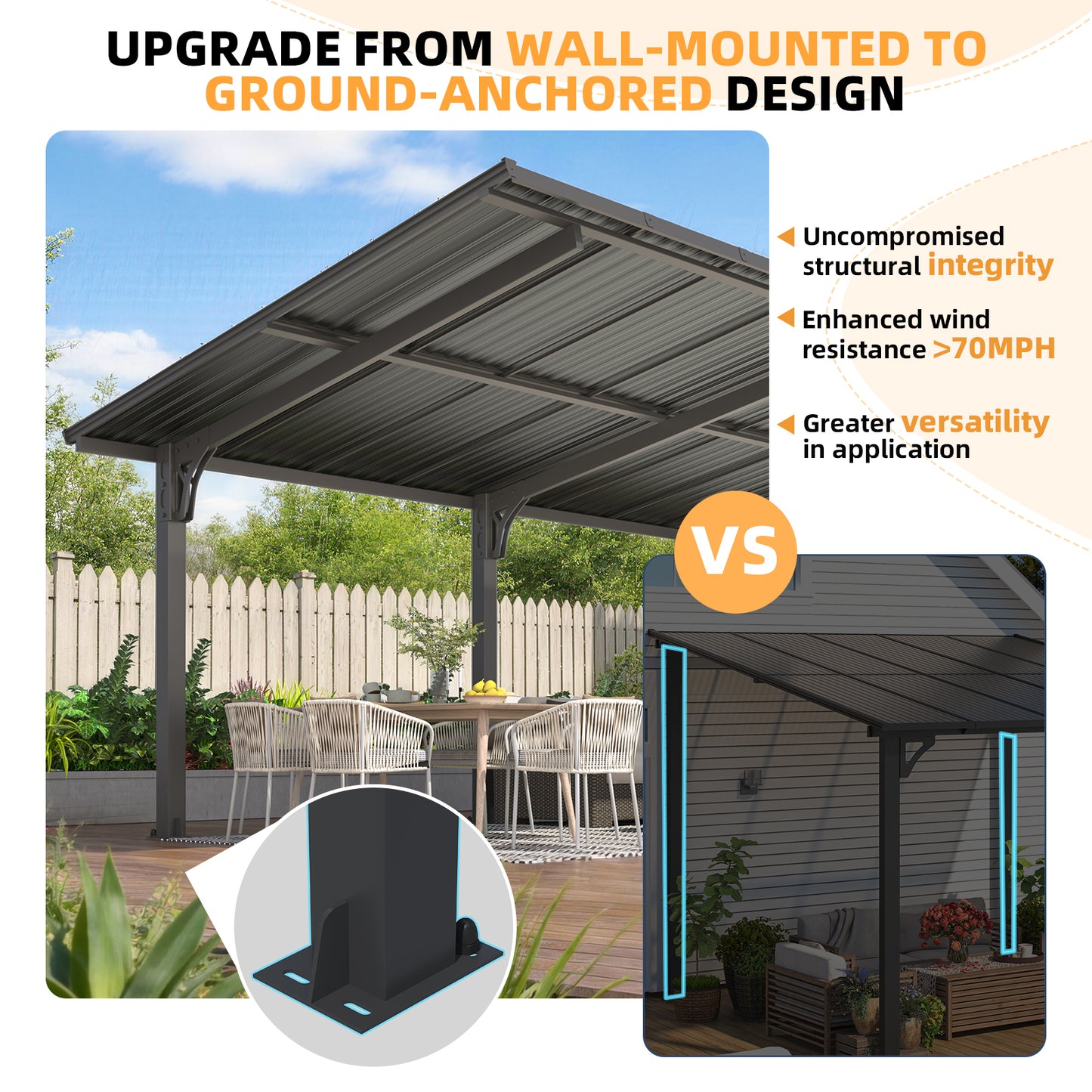YODOLLA 20'x10' Freestanding Gazebo Outdoor Lean to Hardtop Metal Carport Pergolas