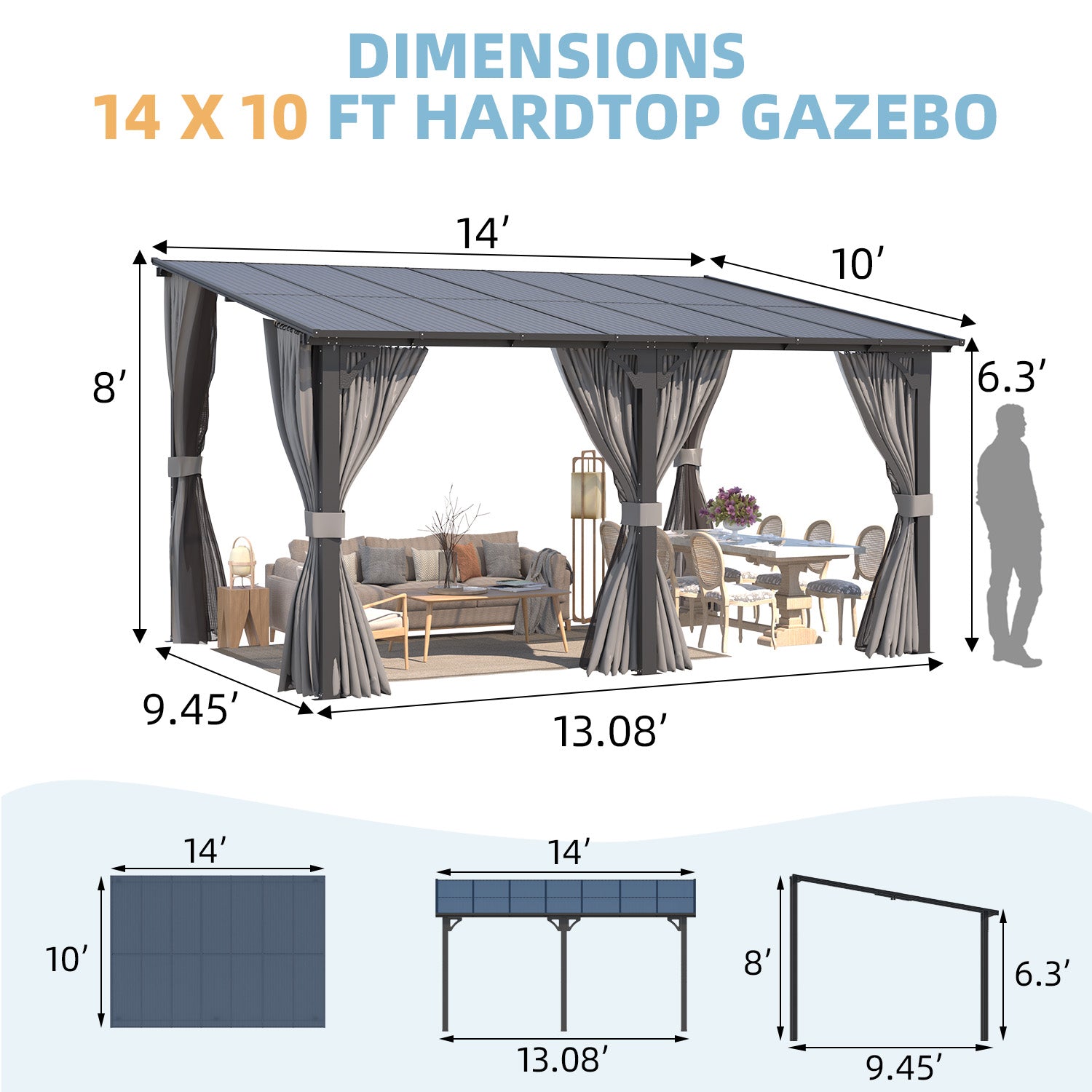 YODOLLA 14x10 Wall-Mounted Gazebo