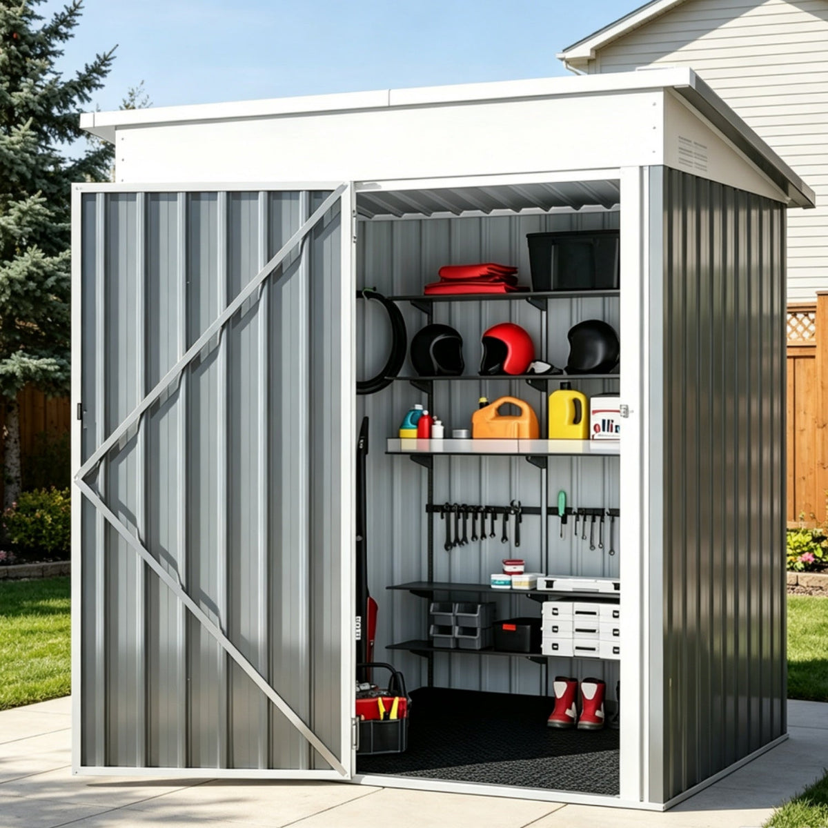 YODOLLA 5'x3' Outdoor Storage Shed with Floor Base Small Metal Garden Sheds