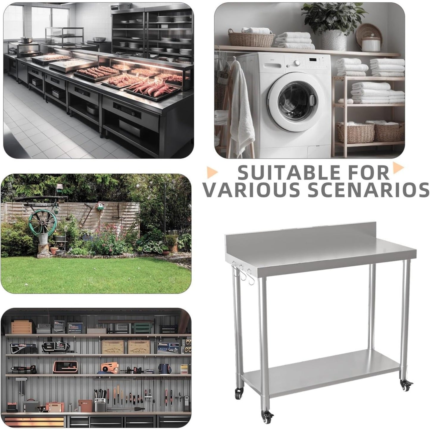 YODOLLA Stainless Steel Table with Backsplash 48"x18" Prep Tables for Commercial Kitchen