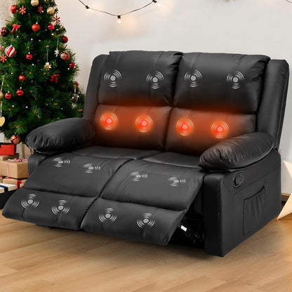 YODOLLA 2 Seat Loveseat Recliner with Heat&Massage Function, Faux Leather, Black