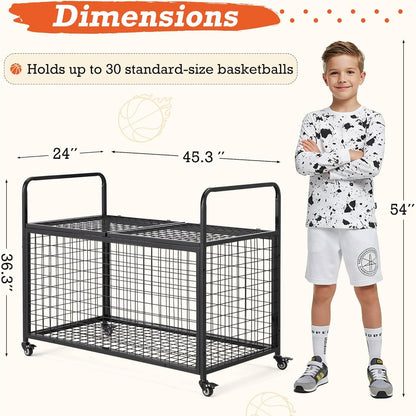 YODOLLA Ball Cart Storage, Rolling Basketball Bin with Wheels
