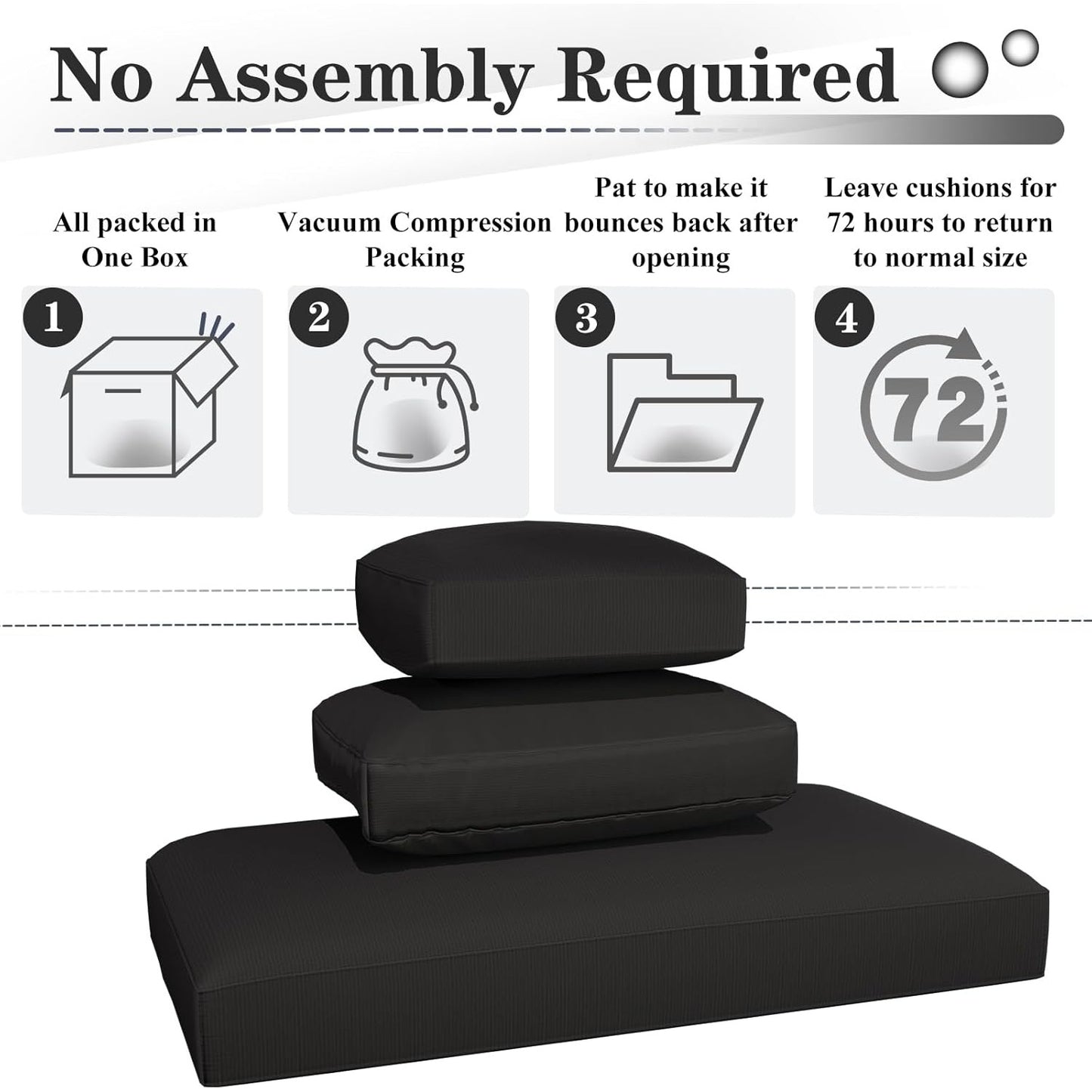 YODOLLA Memory Foam Cushions and Covers, Black