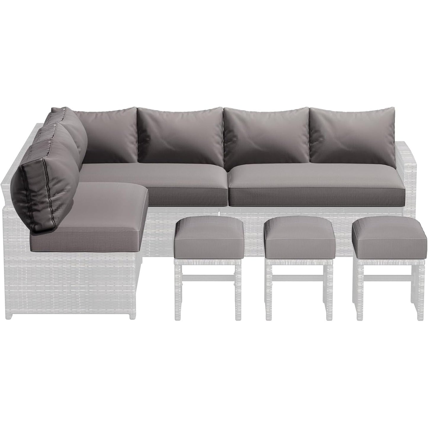 YODOLLA Outdoor Cushions, Fits 7-Seats Sectional Rattan Conversation Set, Memory Foam Cushions and Covers (Dark Grey)