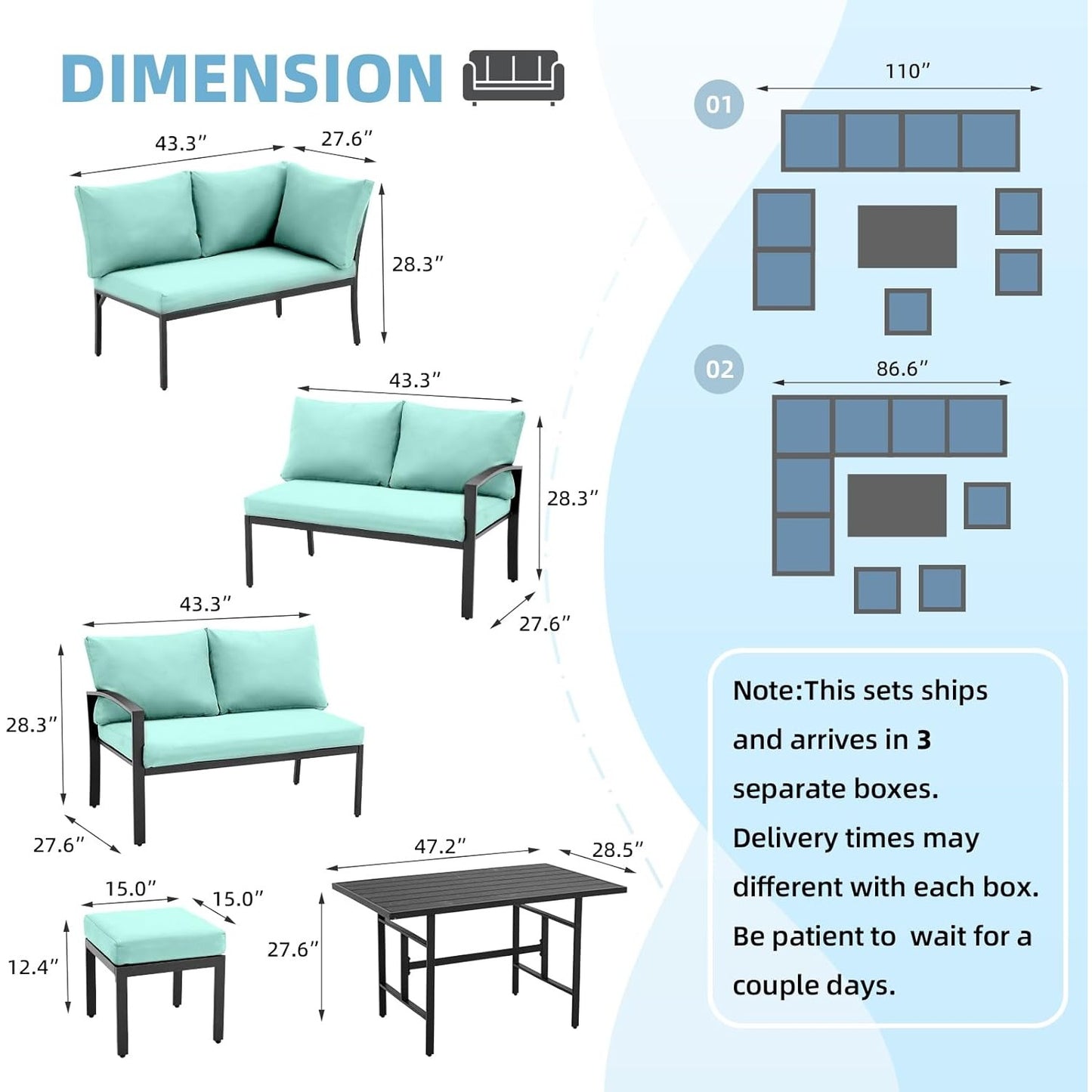 YODOLLA 7 Pieces Metal Patio Furniture Set, Green