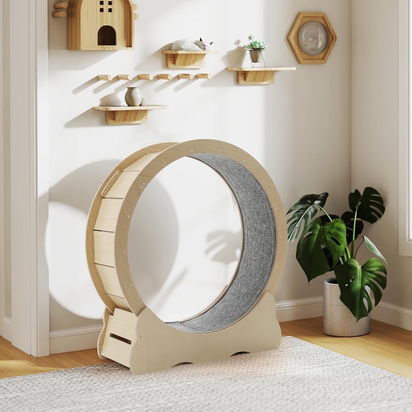 YODOLLA 43.3” Cat Exercise Running Wheel, Natural