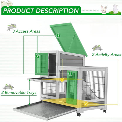 YODOLLA 37" Rabbit Cage with Wheels, Gray