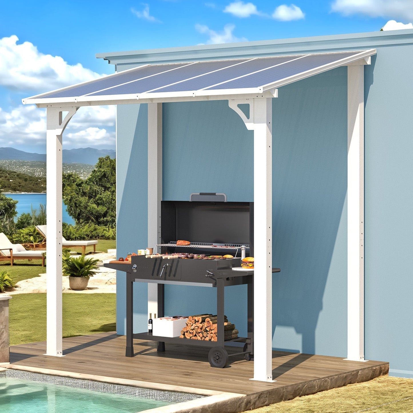 YODOLLA 8' x 5' Wall Mounted Gazebos Pergola, White