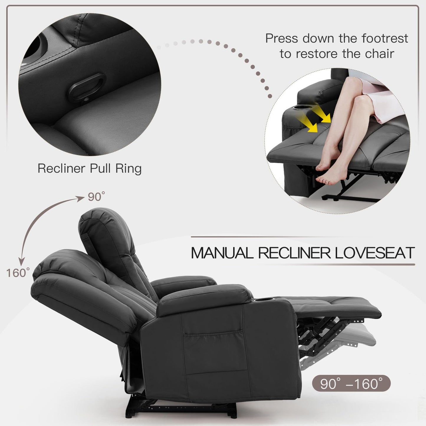 YODOLLA Double Recliner, Home Theater Seating, Black