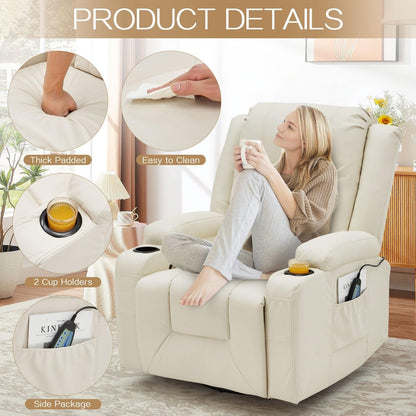 YODOLLA Recliner Chair with Heat&Massage, PU Leather Cream White
