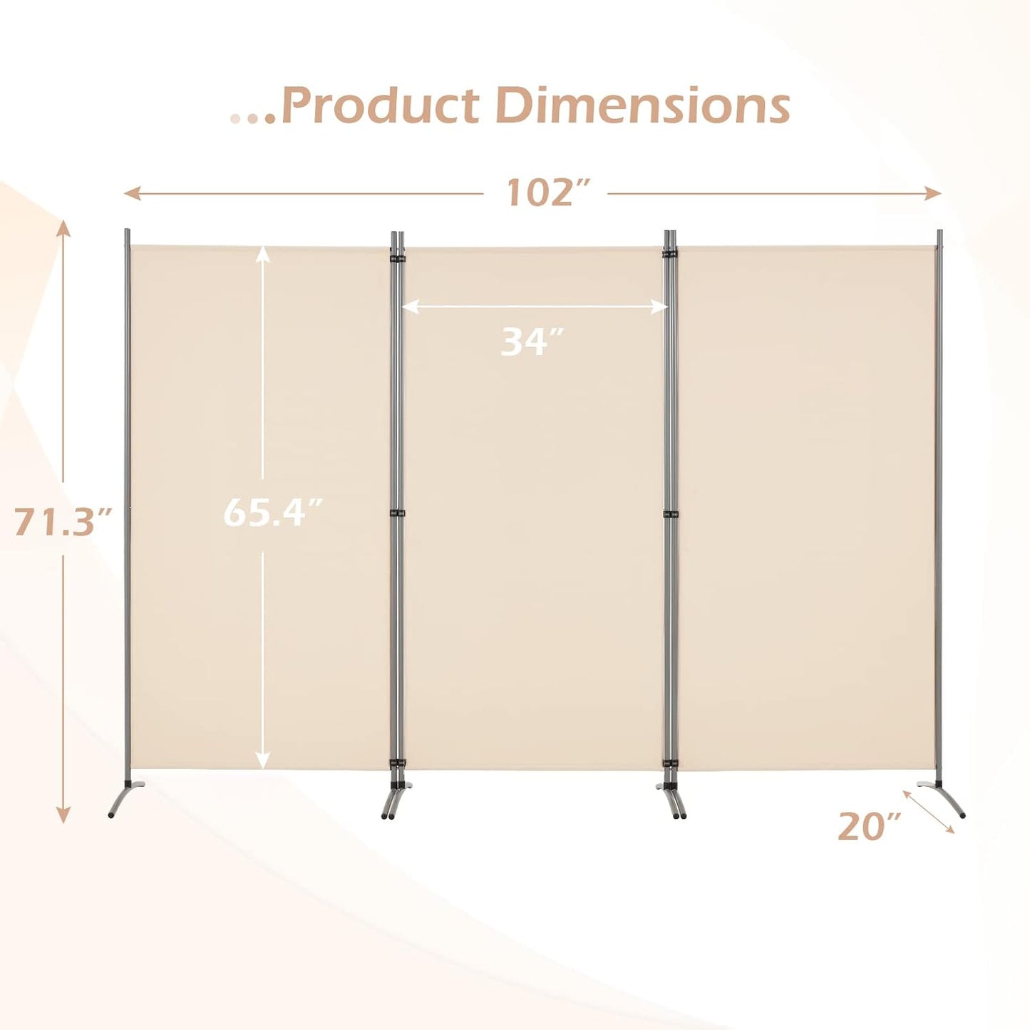 YODOLLA 6 FT Portable Office Divider Folding Privacy Screens, Beige