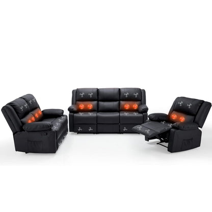 YODOLLA 3 PCS Recliner Sofa Set Overstuffed Leather Reclining Sofa, Black