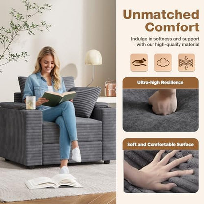 YODOLLA Chaise Lounge Chair Indoor, Oversized Sleeper Chair with Ottoman, Comfy Reading Sofa Armchair