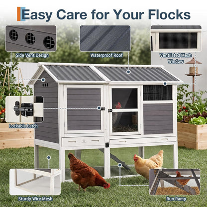 YODOLLA 83'' Large Chicken Coop with 4 Nesting Boxes, Grey & White