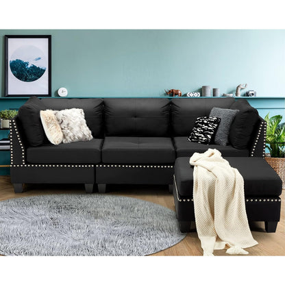 YODOLLA 88.6” L-Shaped Sofa Couch with Reversible Chaise, Fabric Black