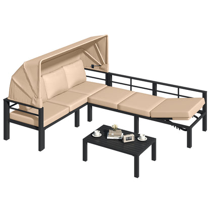 YODOLLA Patio Furniture Set with Retractable Canopy, Beige