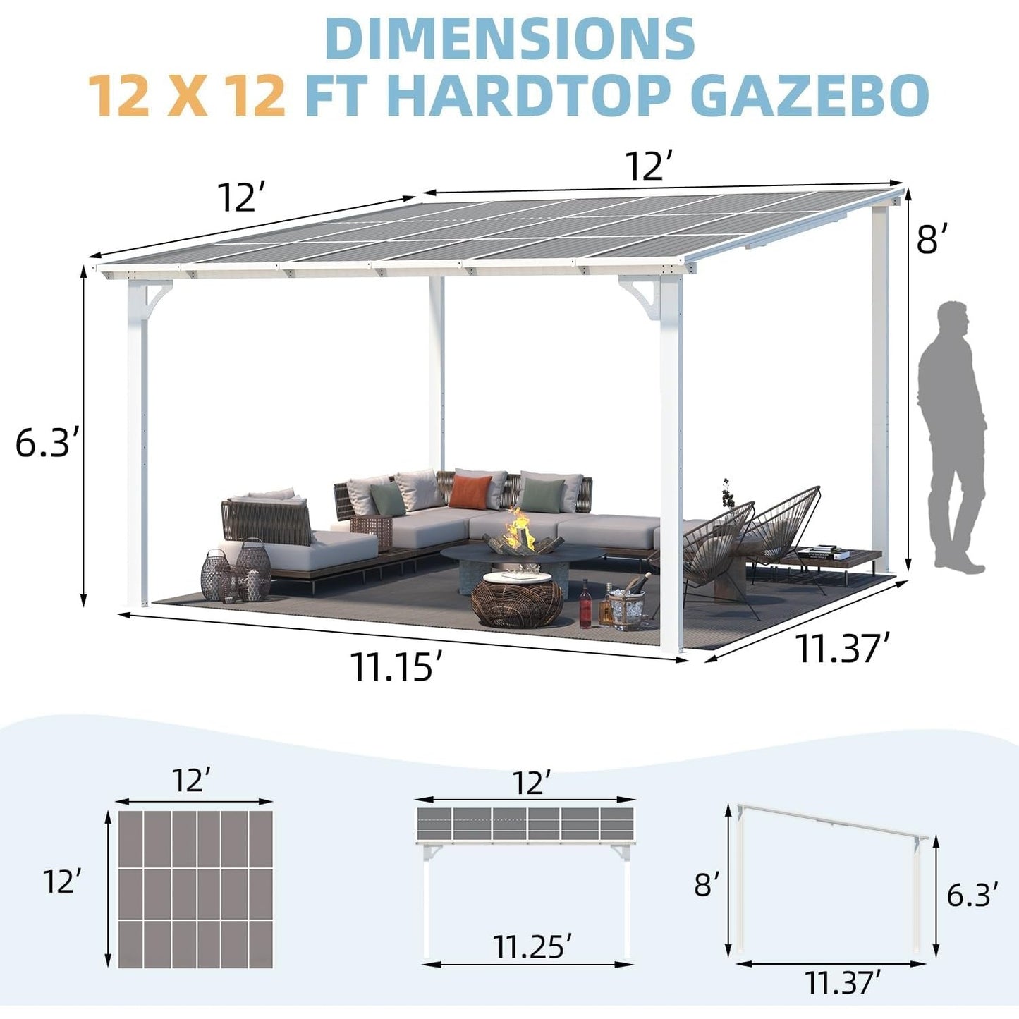 YODOLLA 12' x 12' Large Outdoor Wall Mounted Gazebos