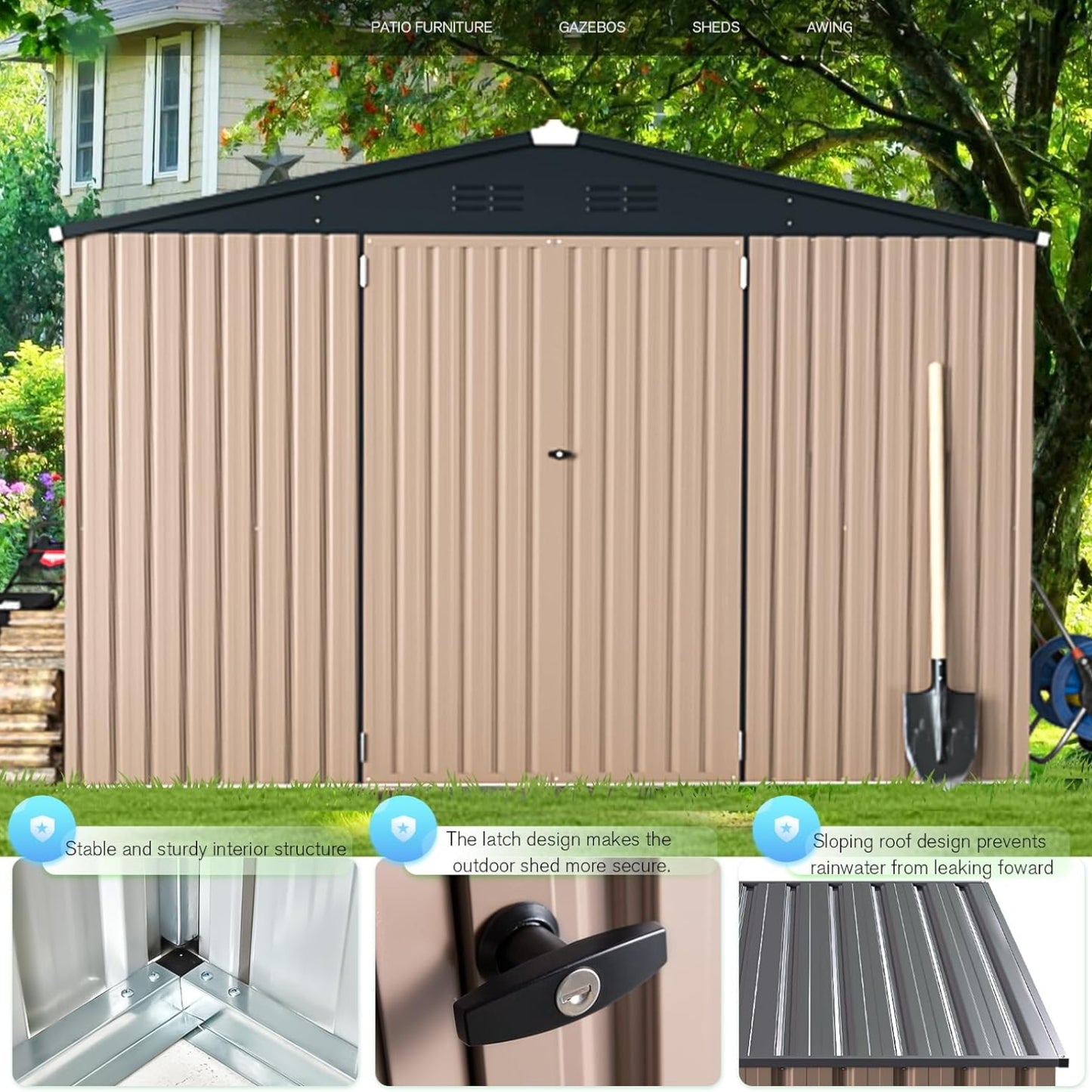YODOLLA 9' x 10' Metal Storage Large Shed, Grey