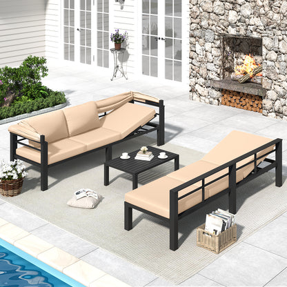 YODOLLA Patio Furniture Set with Retractable Canopy, Beige