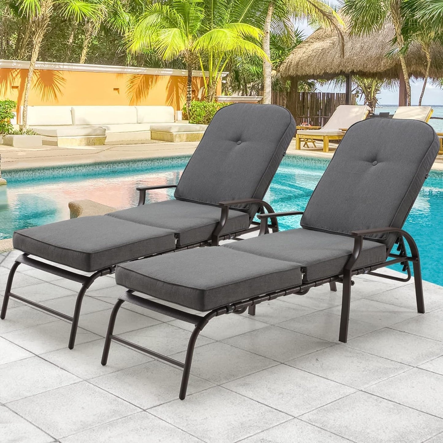 YODOLLA Adjustable Outdoor Chaise Lounge, Grey
