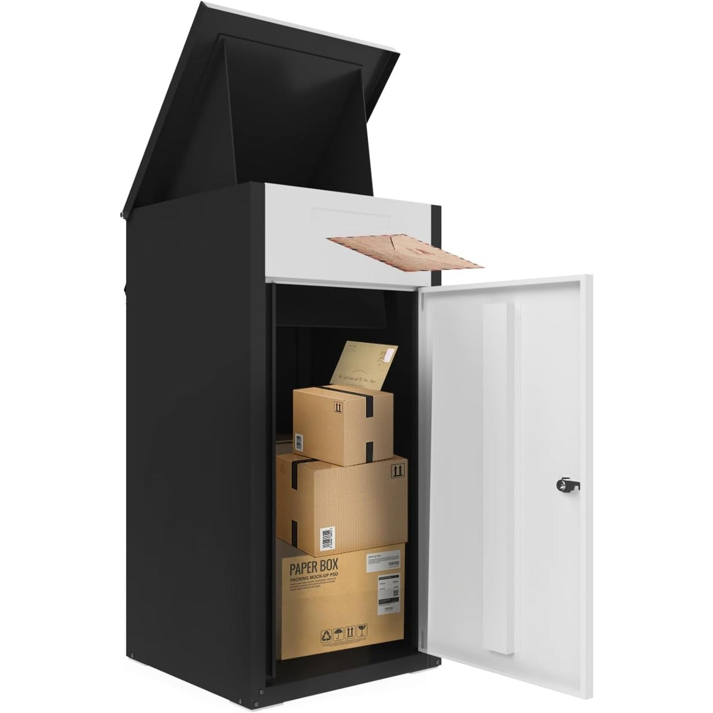 YODOLLA Lockable Anti-Theft Parcel Drop Box With Mailbox For Porch Fence Curbside, White