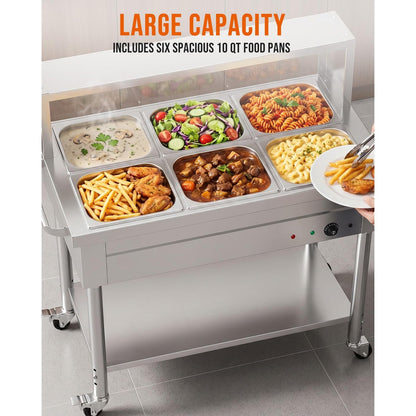 YODOLLA Commercial Food Warmer 1500W Electric Steam Table with 6x10QT Pans
