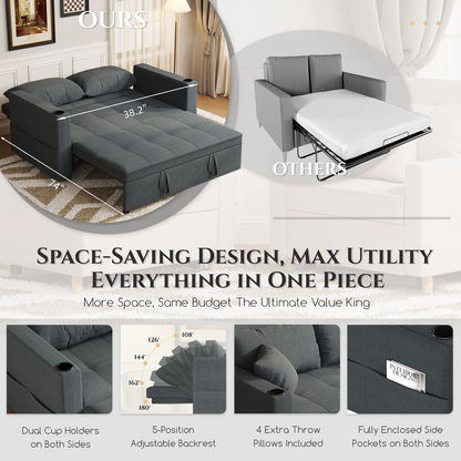 YODOLLA Sleeper Chair Bed, 63" Extra Wide Convertible Sofa Bed for Adults, Dark Grey
