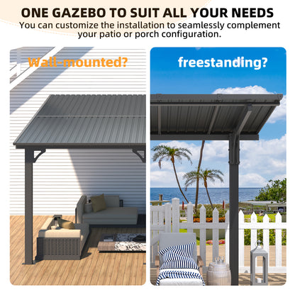 YODOLLA 12'x10' Freestanding Gazebo Outdoor Lean to Hardtop Metal Carport