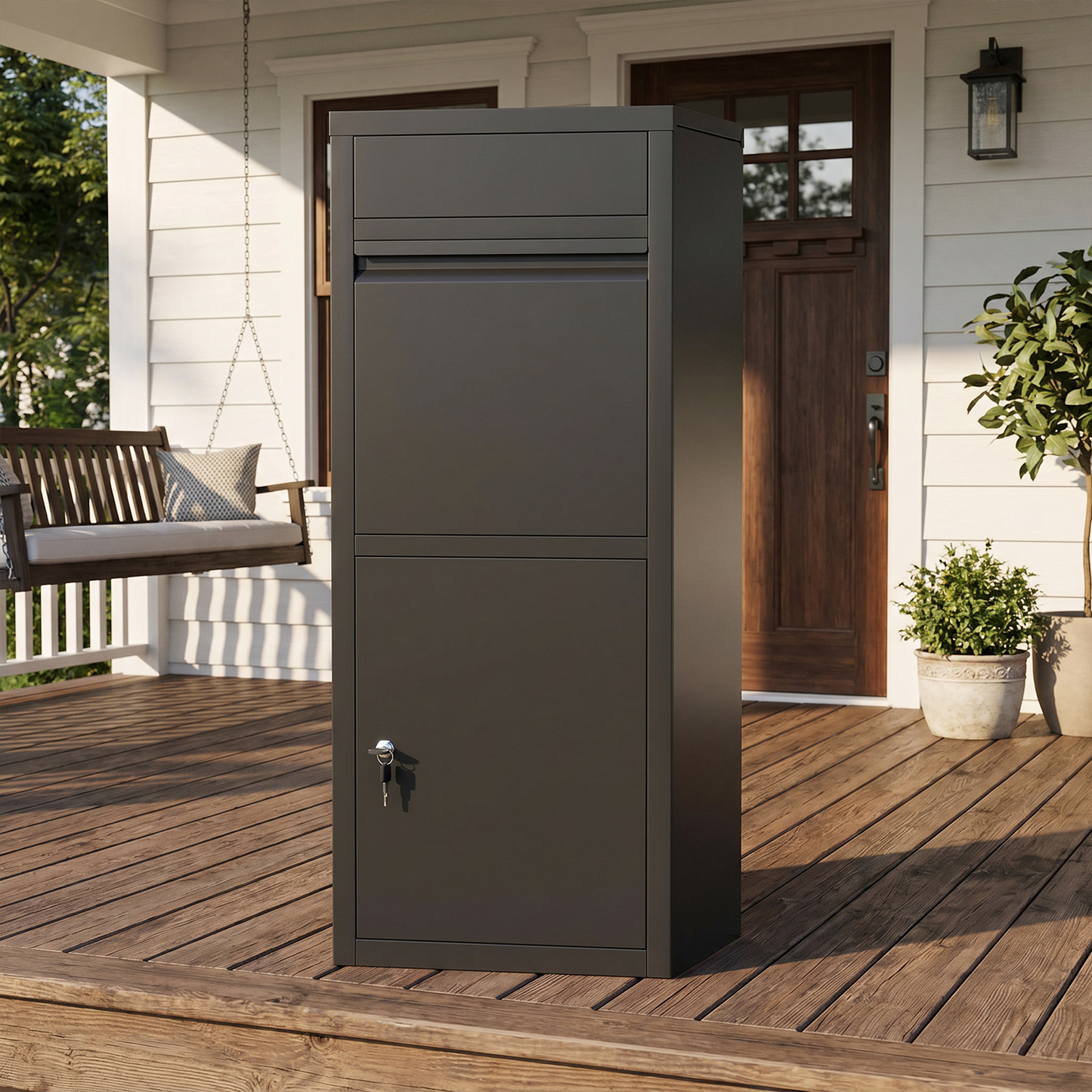 YODOLLA Package Delivery Box for Outside Anti-Theft Parcel Drop Box with Lock, Black